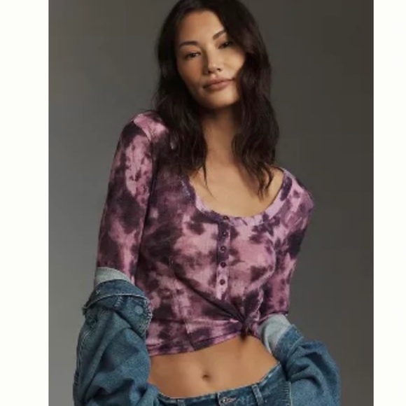 Brand New Angie Ribbed Tissue Henley Too By Pilcro - Picture 1 of 11